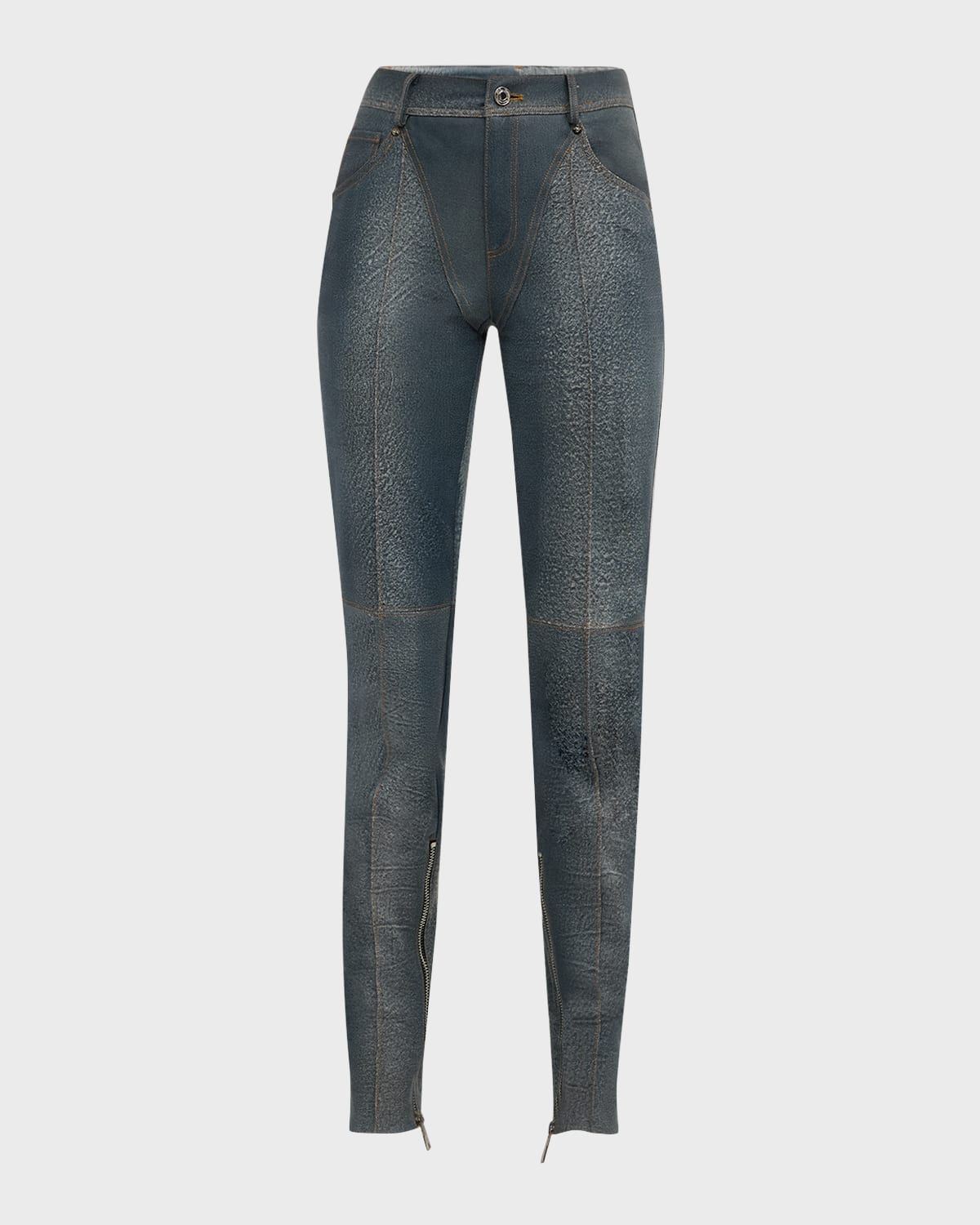 Tapered Denim Pants with Zipper Details