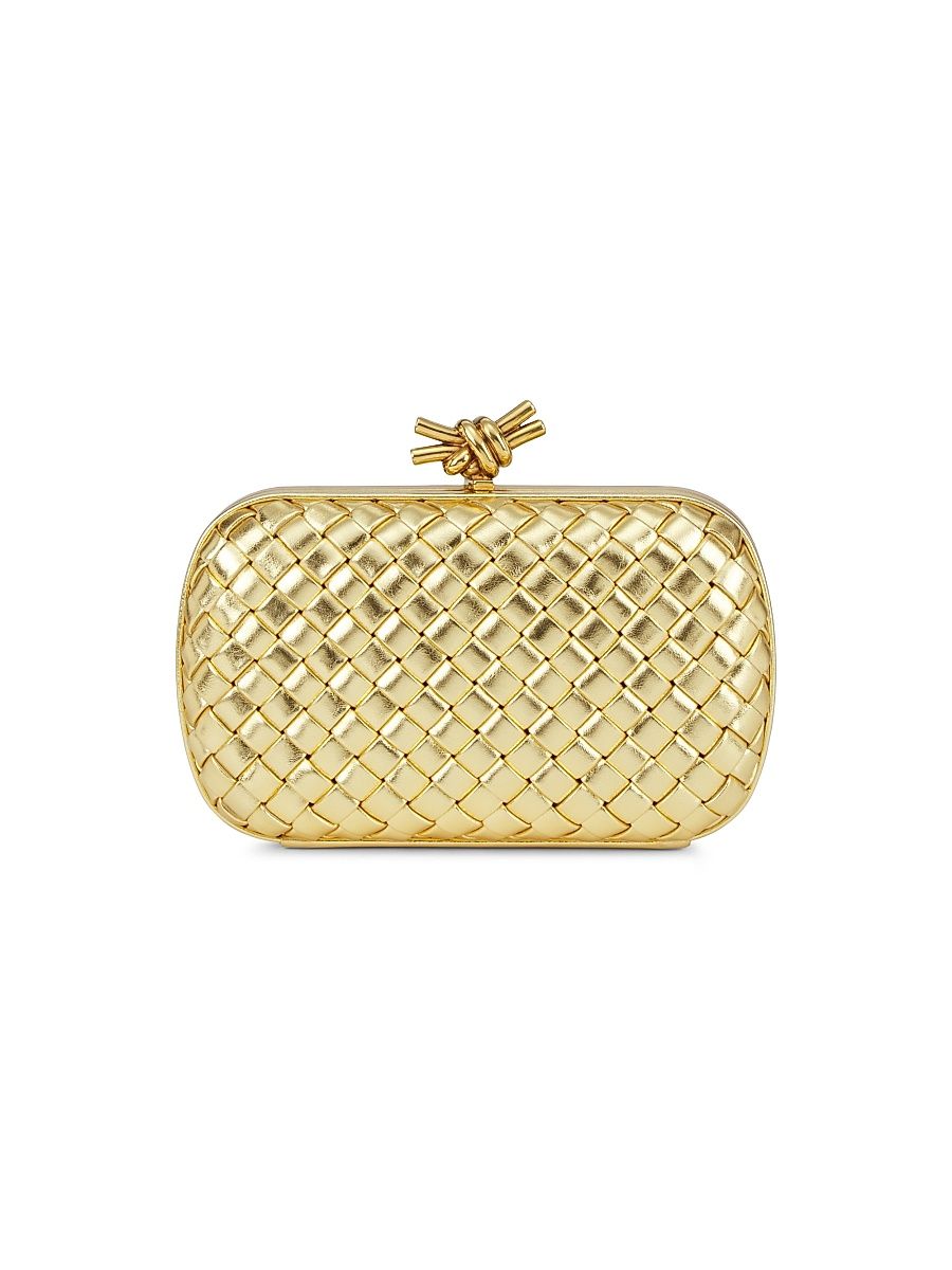 Women's Intrecciato Metallic Leather Knot Clutch - Gold