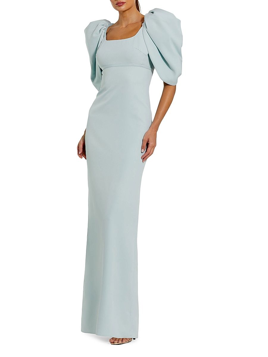 Women's Crepe Puff-Sleeve Column Gown - Powder Blue - Size 14