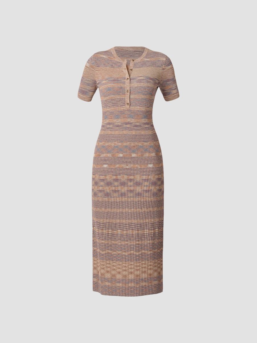 Shoshanna Women's Lara Henley Midi-Dress - Tan Slate Blue Burnt Umber - Size XL