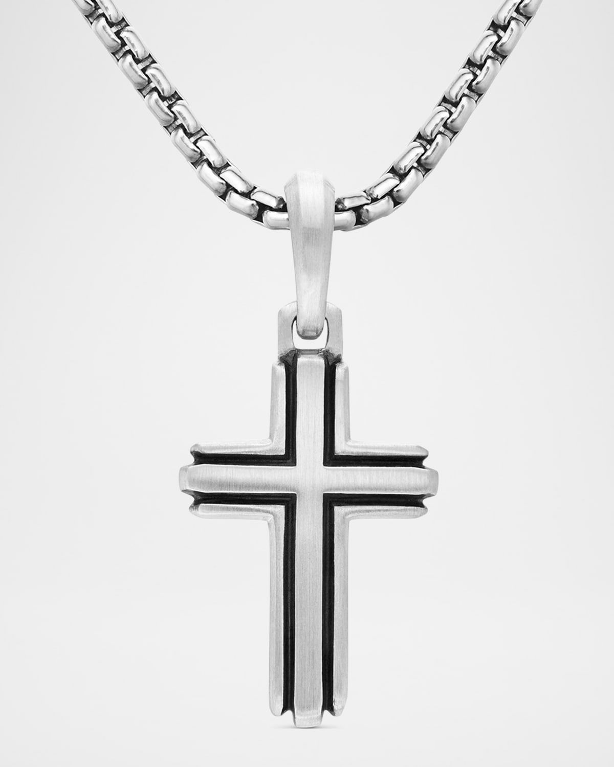 Men & apos;s Deco Cross Pendant in Silver, 27mm