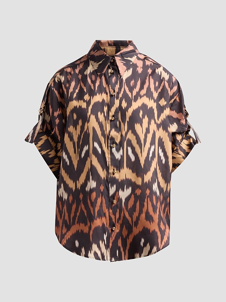 Women's Aster Silk Ikat-Inspired Shirt - Charcoal Ikat - Size 2