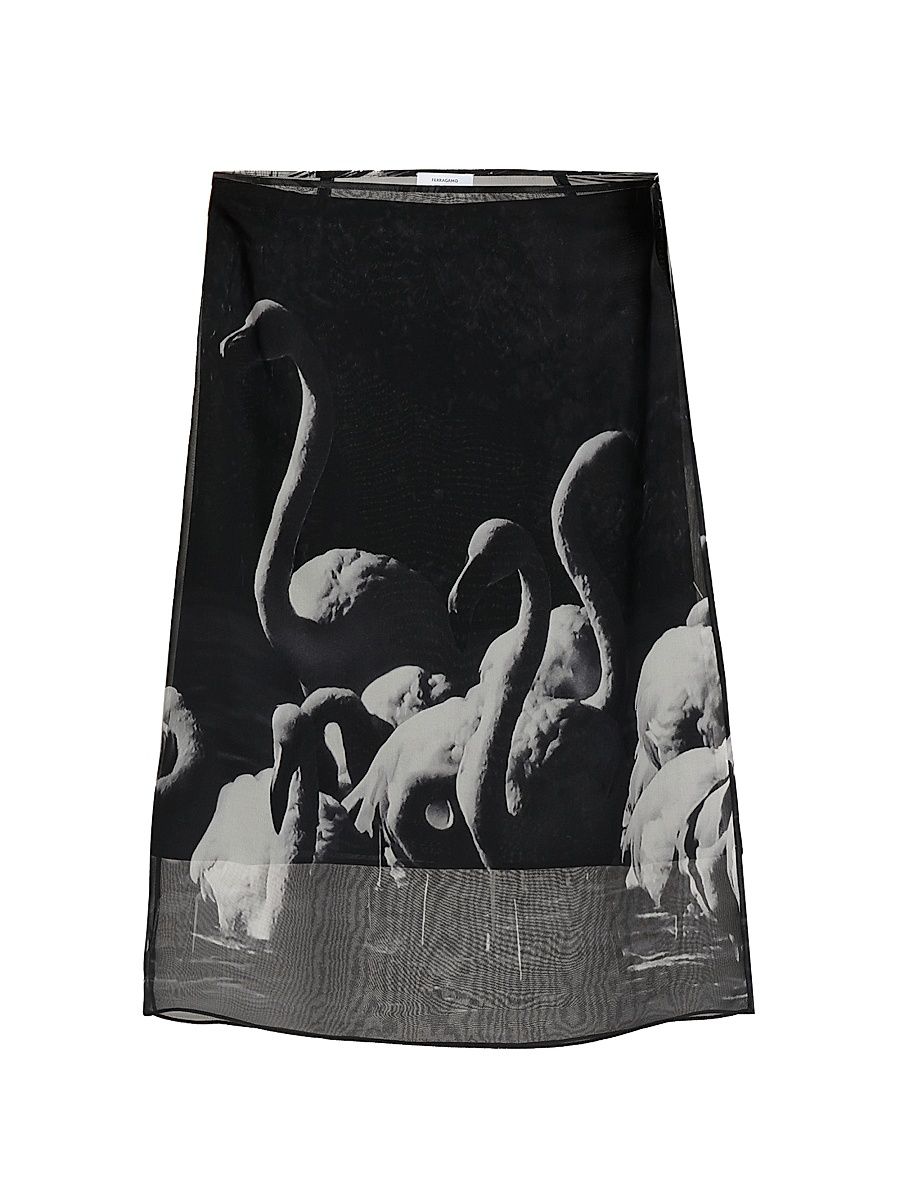 Women's Flamingo Silk Knee-Length Skirt - Light Grey Nero - Size 12