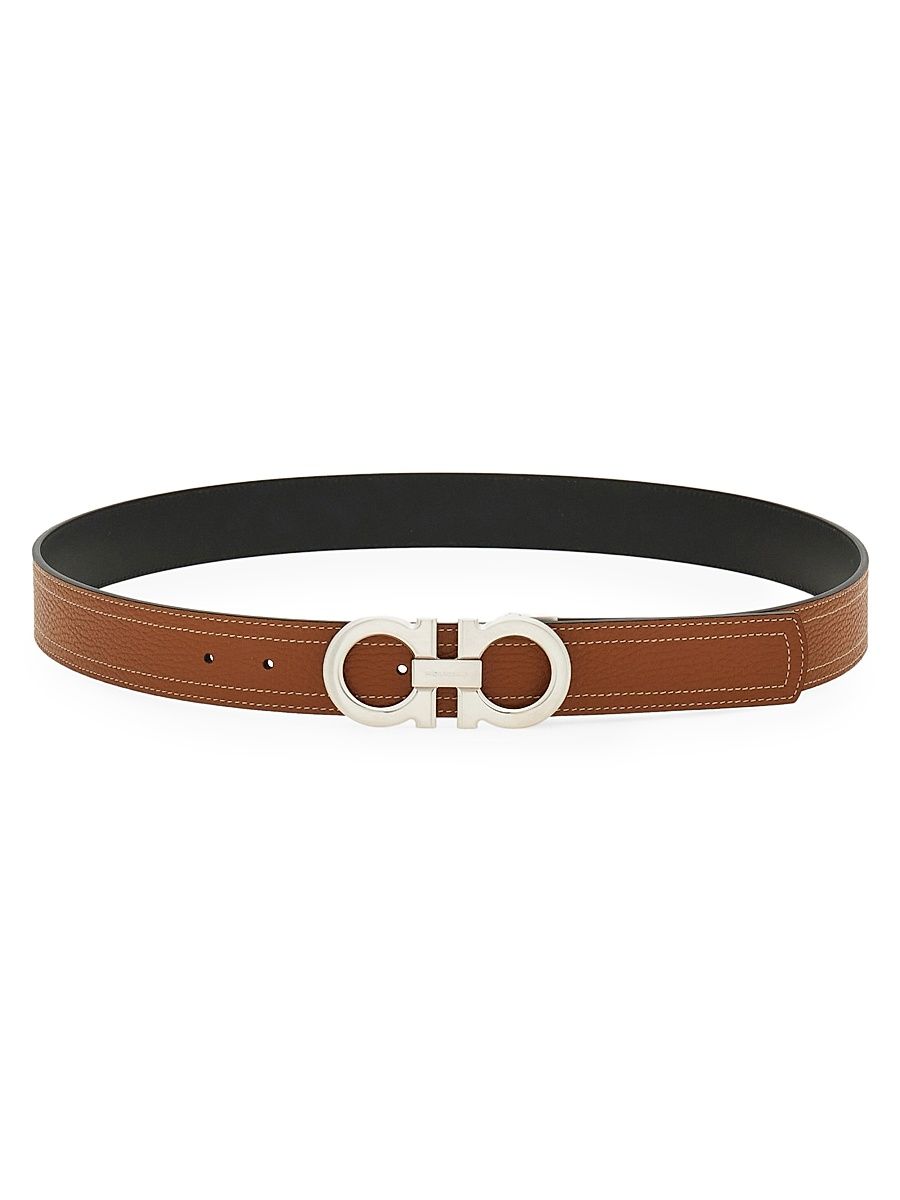 Men's Double Gancini Adjustable Leather Belt - Natural Resort - Size 36