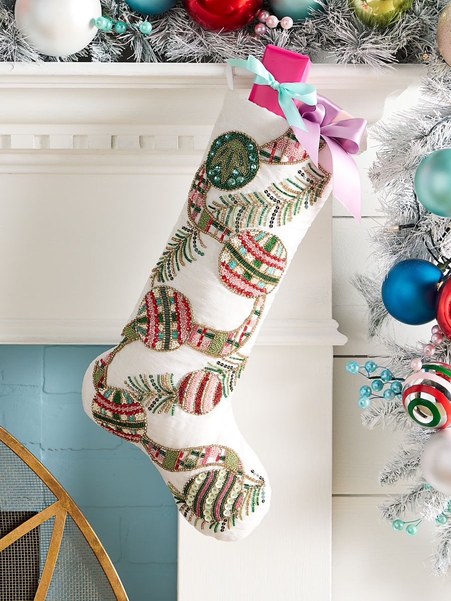 Kim Seybert Tartan Tidings Bow & Bauble Stocking