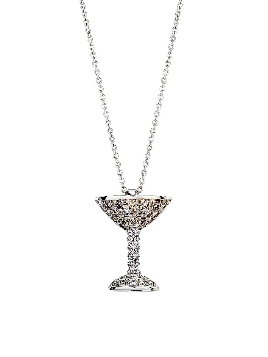 Women's Tiny Treasures 18K White Gold & 0.11 TCW Diamond Espresso Martini Pendant Necklace - White Gold