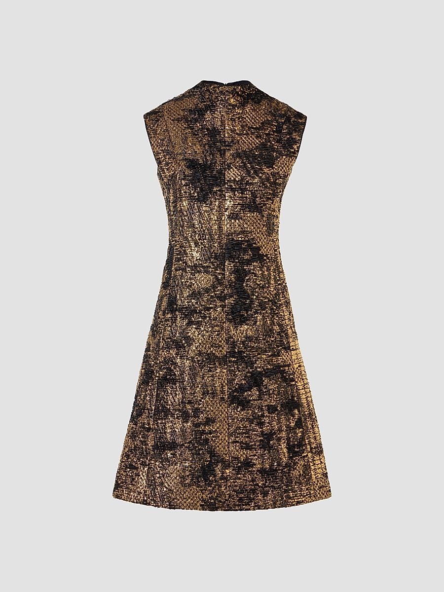 Women's Textured Metallic Jacquard A-Line Dress - Gold Black - Size 12