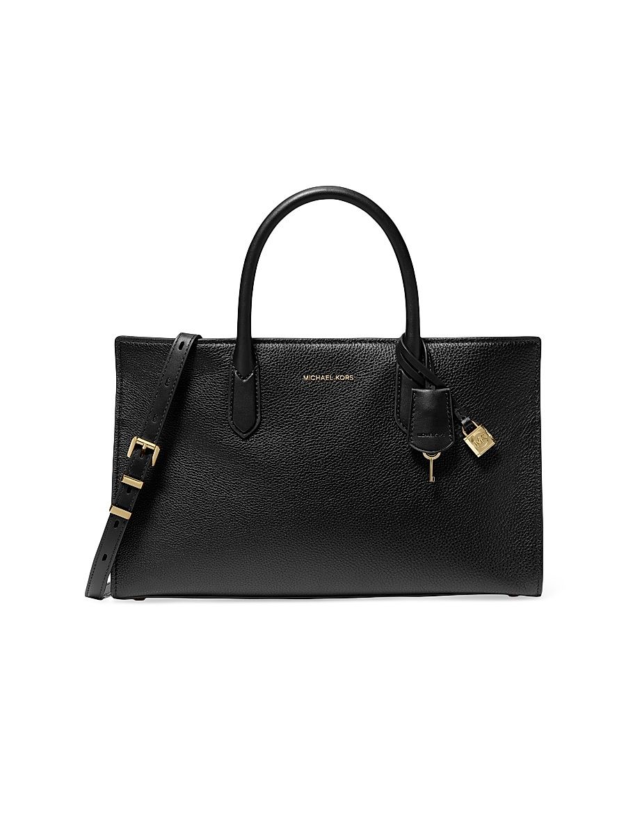 Women's East-West Medium Leather Satchel - Black