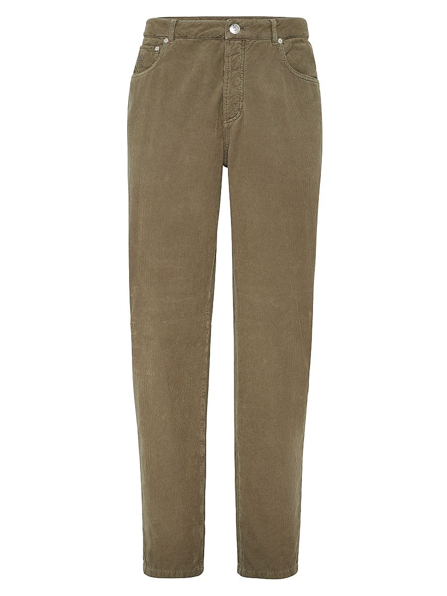Men's Garment Dyed Cotton Narrow Wale Corduroy Five Pocket Pants - Khaki - Size 40