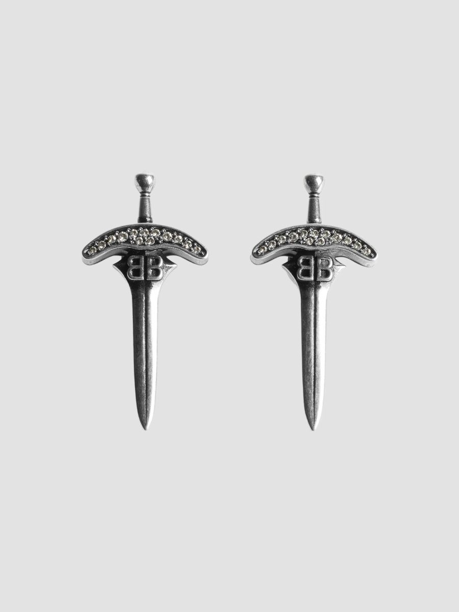 Balenciaga Men's Goth Stud Earrings - Antique Silver