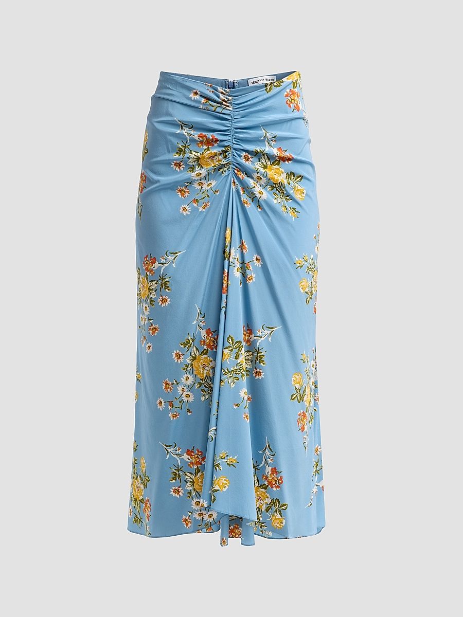 Women's Limani Silk-Blend Midi Skirt - Blue River Multi - Size 16