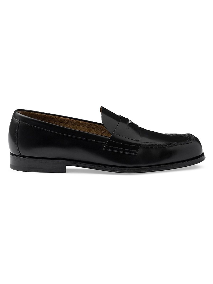 Men's Brushed Leather Loafers - Black - Size 8.5