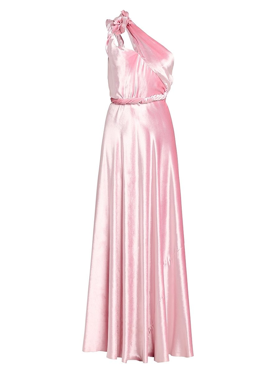Women's One-Shoulder Satin Maxi Dress - Pink - Size 4