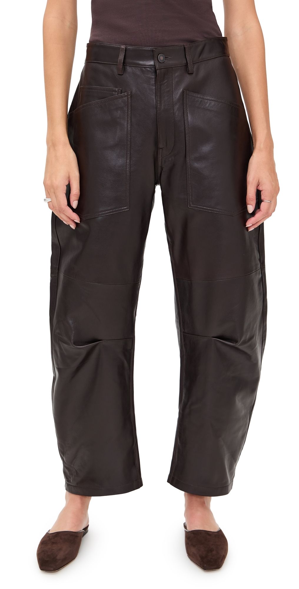 Nili Lotan Shon Leather Pants Dark Brown 2