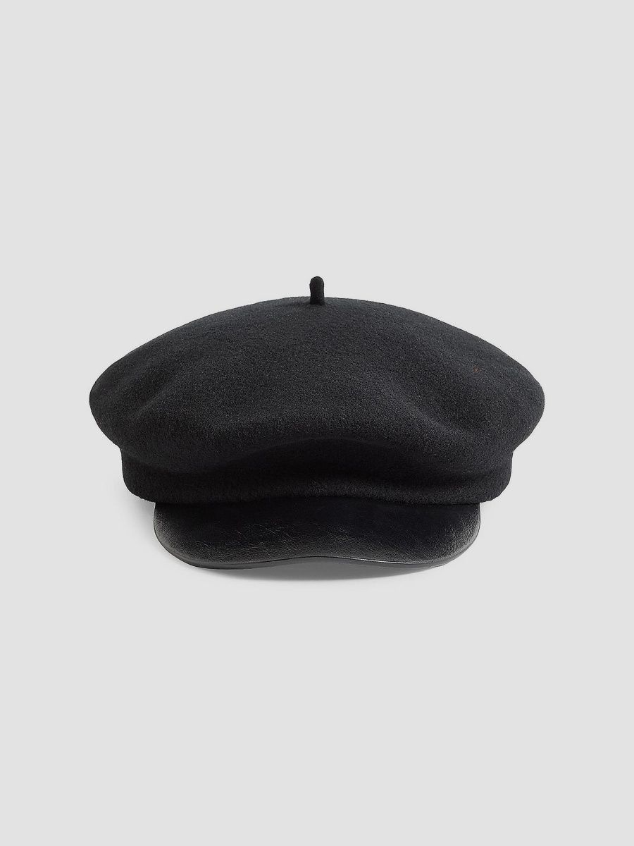 Valentino Women's VLogo Signature Wool Cap with Leather Visor - Black - Size Small