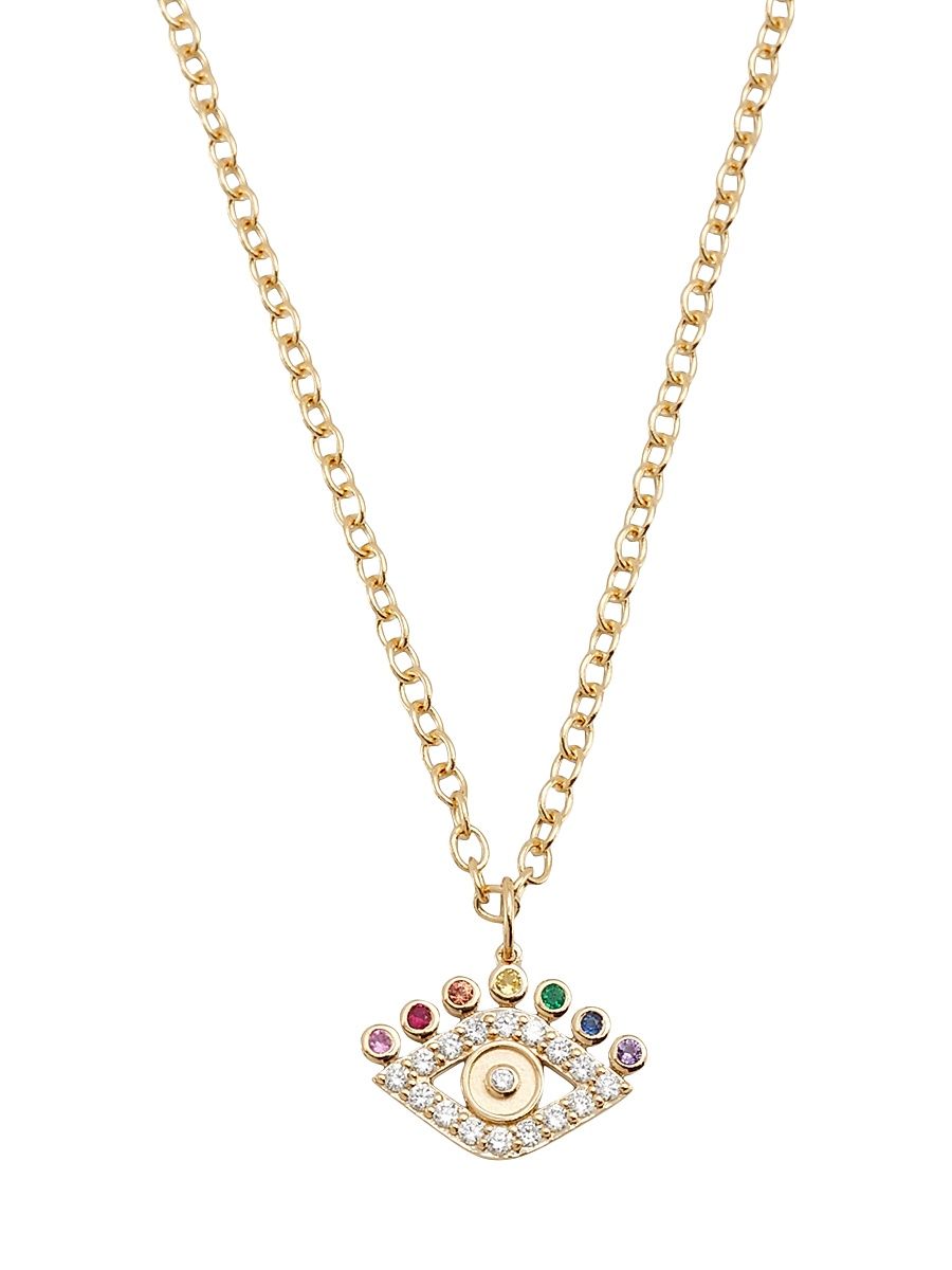Women's Evil Eye 14K Yellow Gold, Multi-Stone & X TCW Diamond Pendant Necklace - Gold