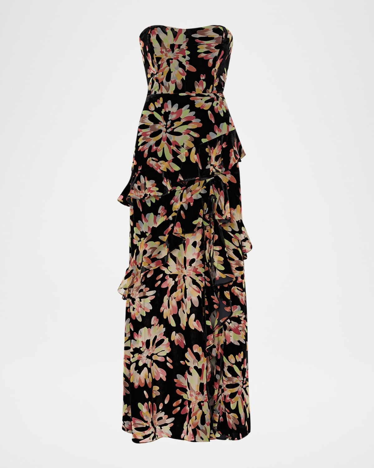 Raelynn Burnout Velvet Ruffle Maxi Dress