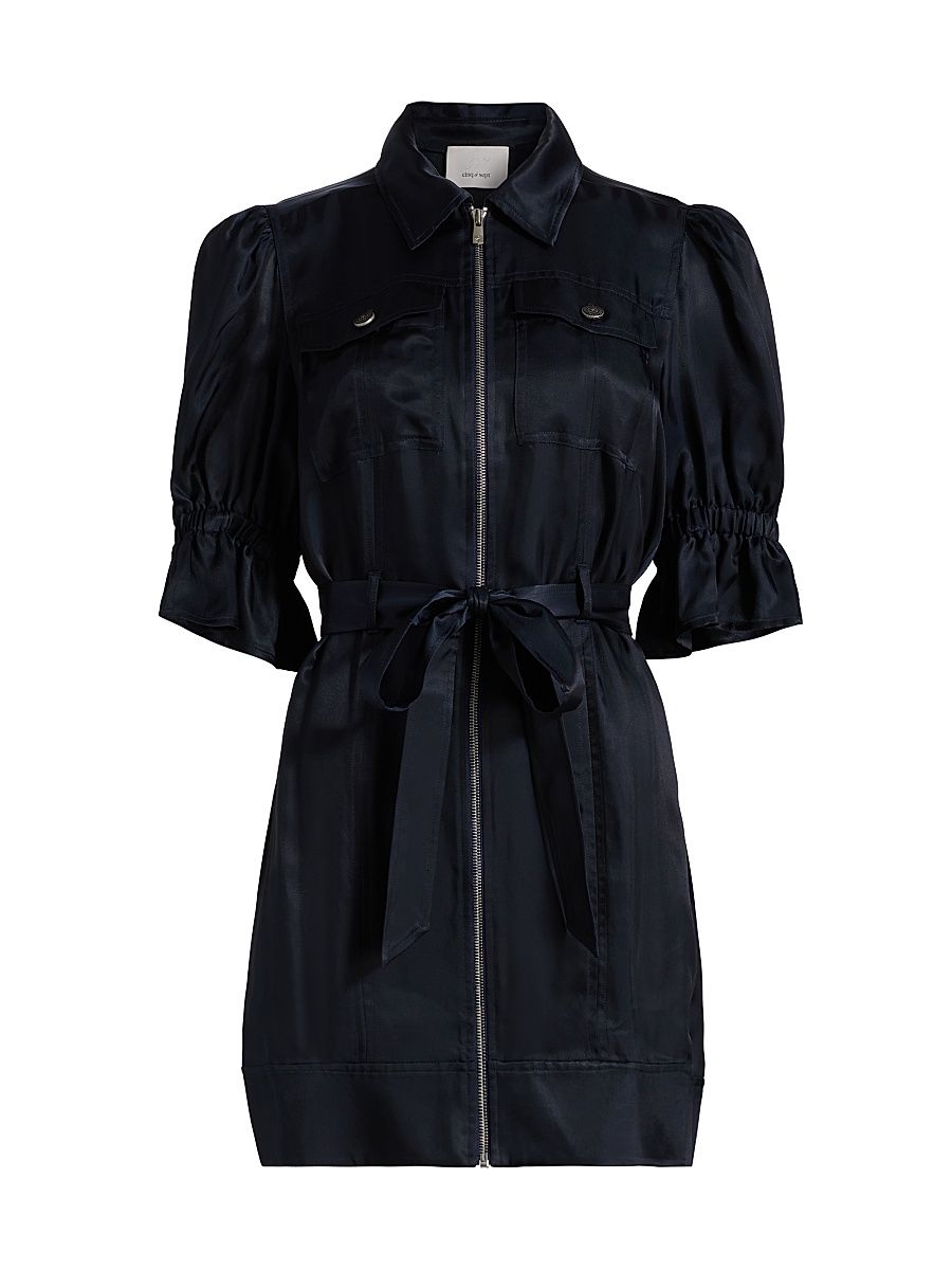 Women's Holly Satin Puff-Sleeve Minidress - Navy - Size 14