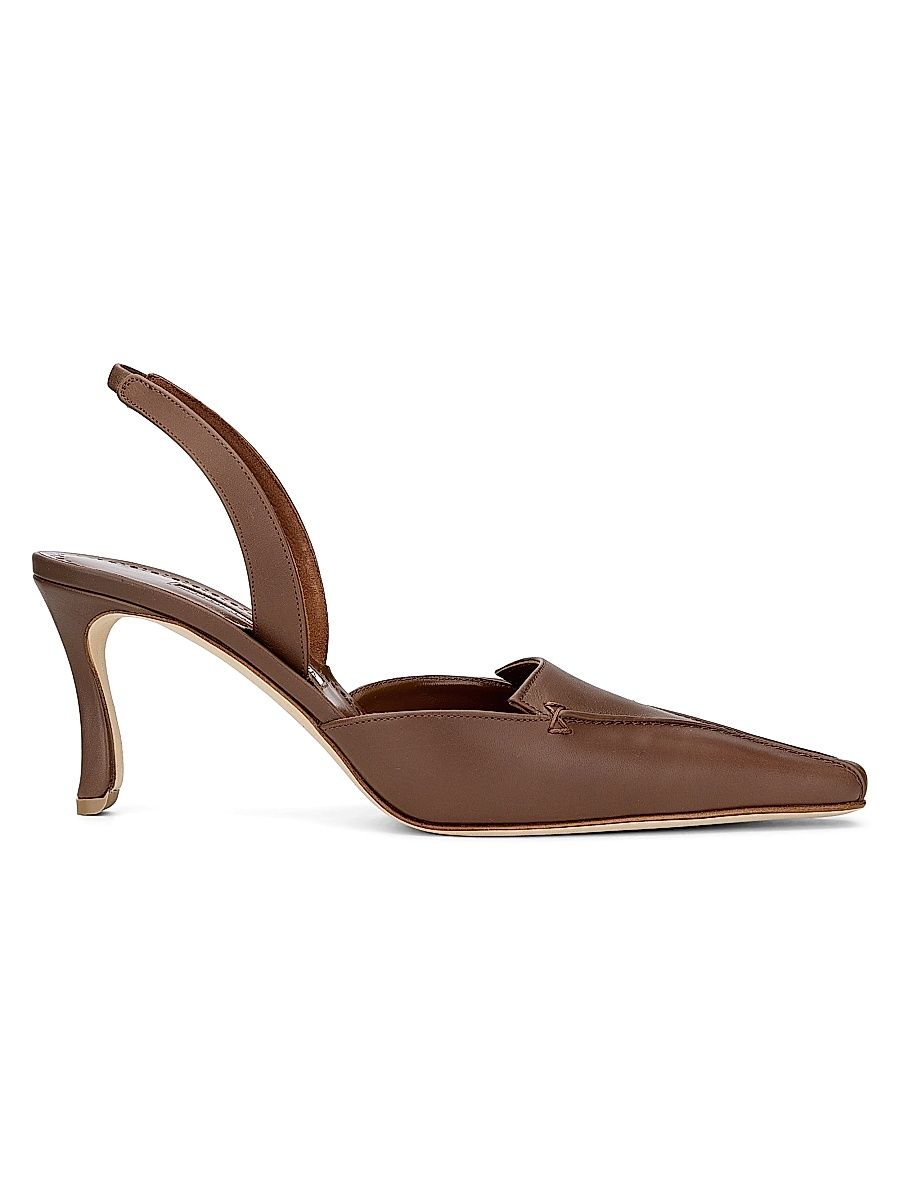 Women's Cleosli 70MM Leather Slingback Pumps - Dark Brown - Size 6.5