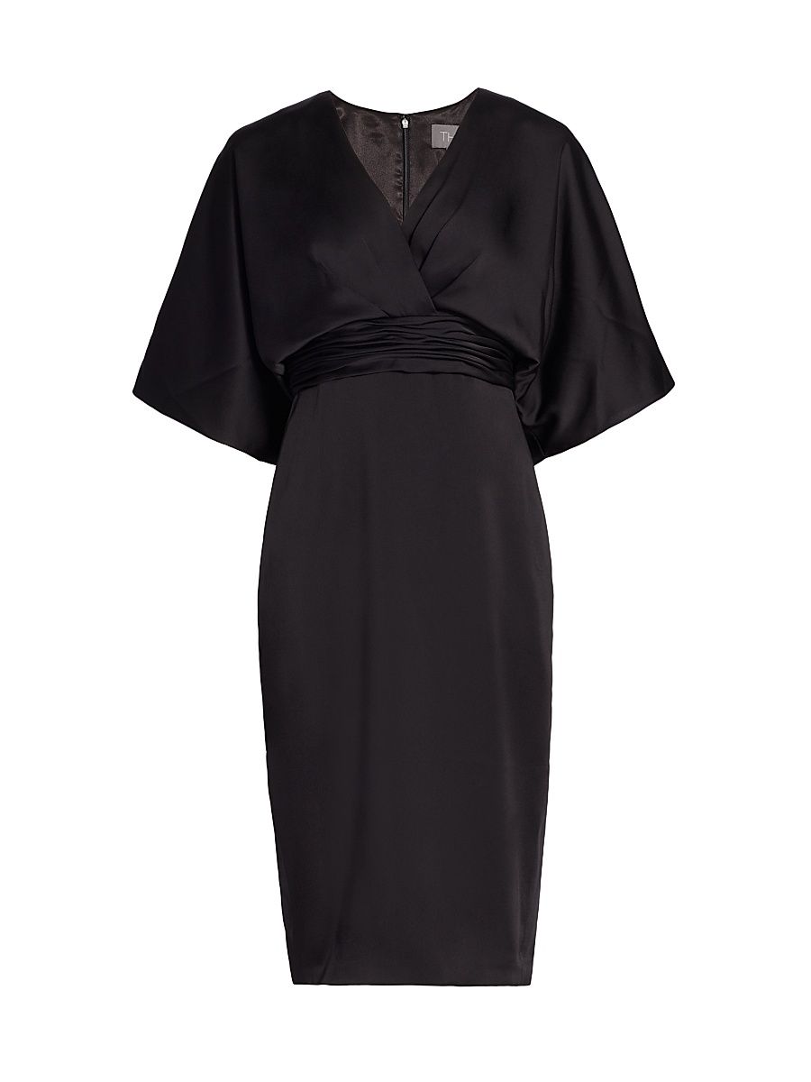 Women's V-Neck Satin Dress - Black - Size 6