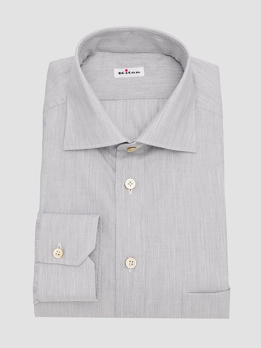 Men's Cotton Button-Front Shirt - Grey - Size 17