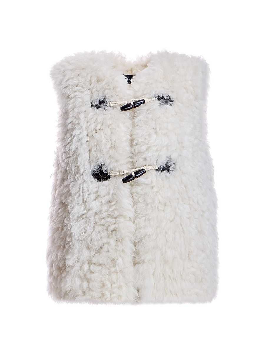 Women's Knitted Lamb Vest - Beige White - Size Medium