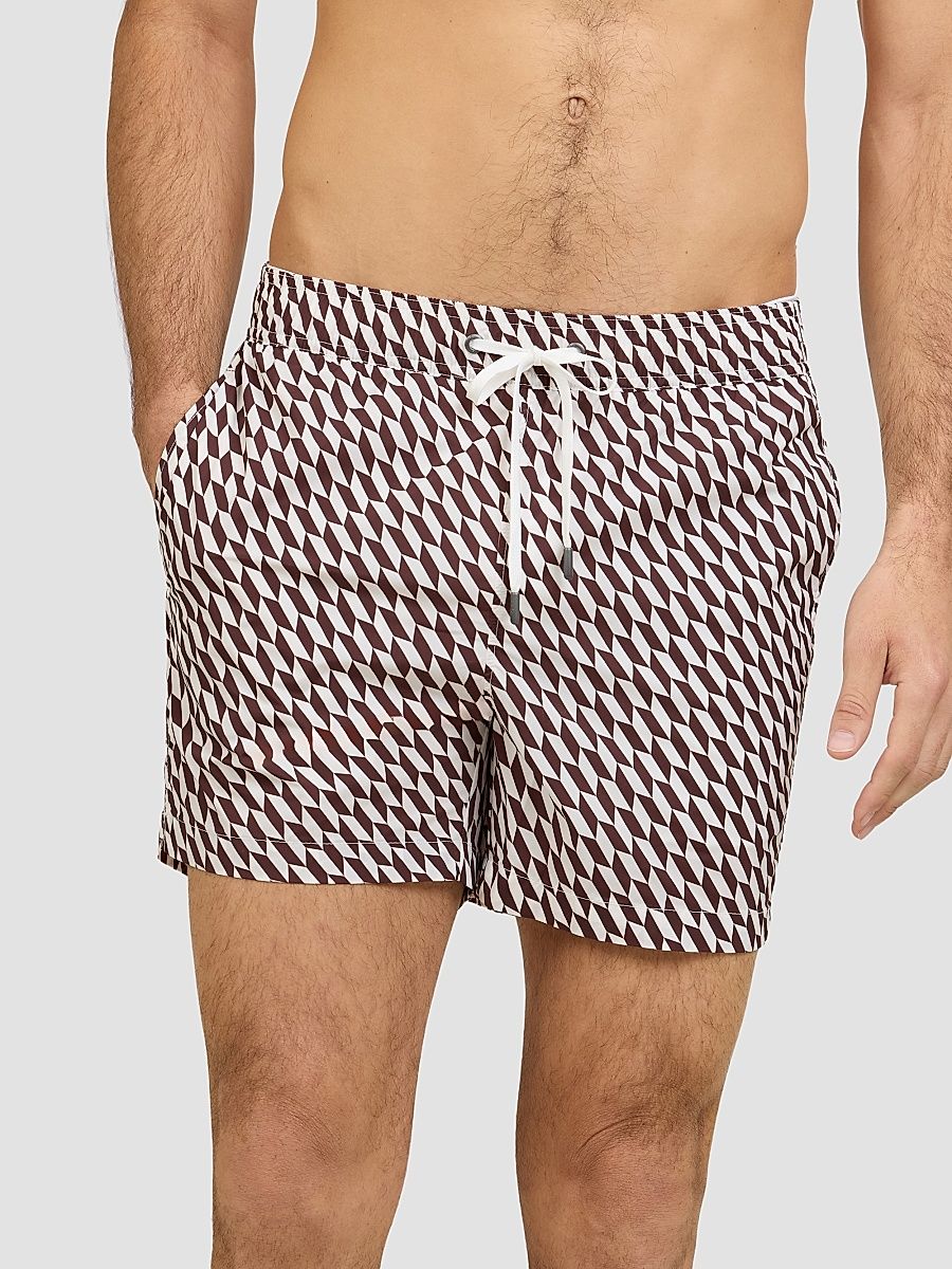 Men's Charles Geometric 5'' Swim Trunks - Chocolate Multi - Size XXL