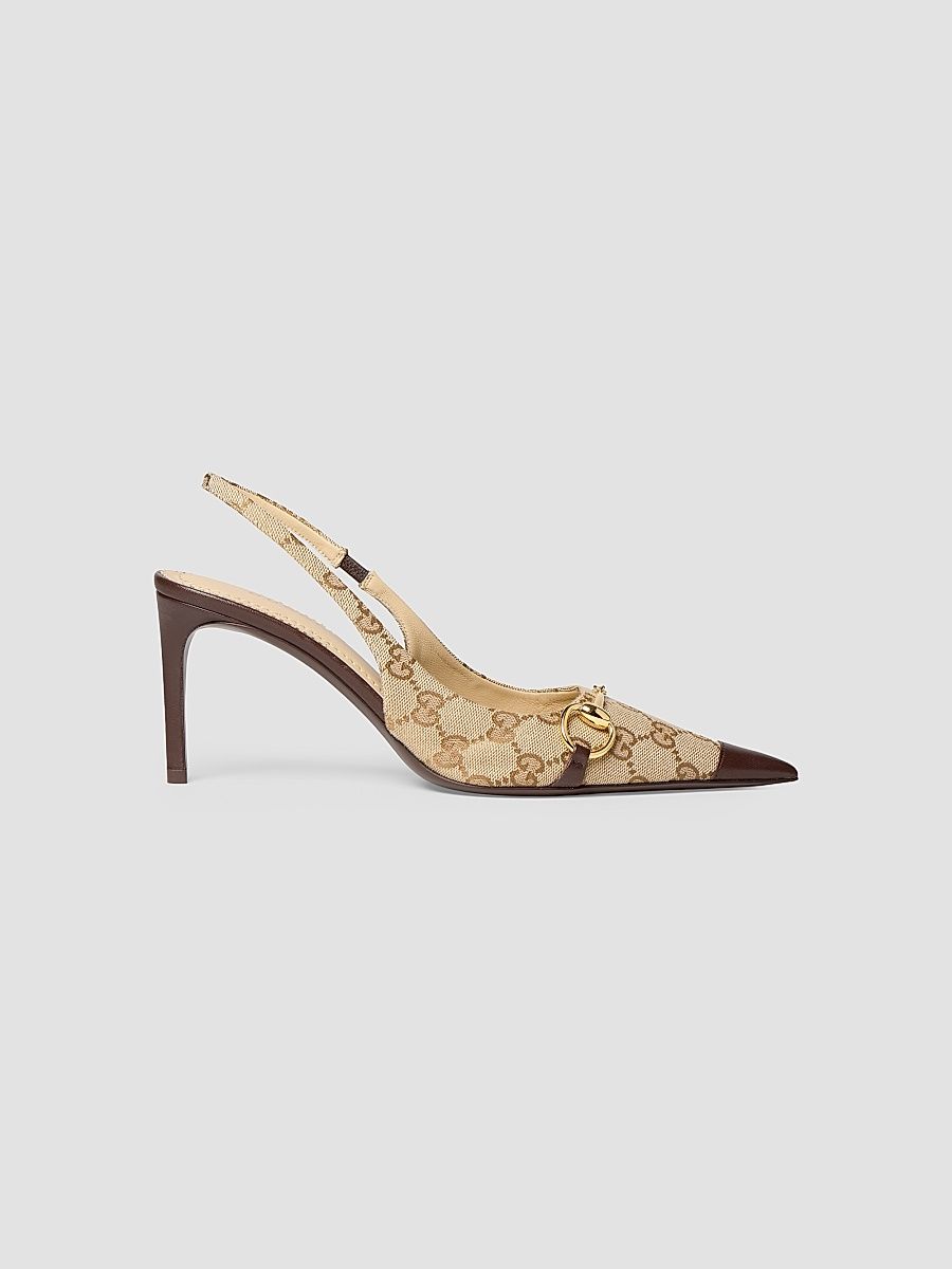 Women's Donna 80MM GG Canvas Slingback Pumps - Vintage Sand - Size 5