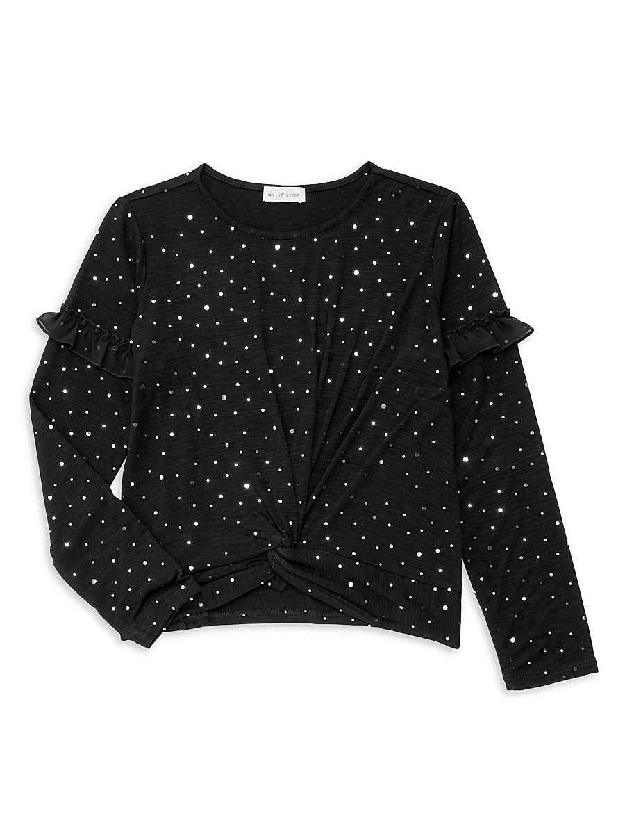 Little Girl's & Girl's Twist-Front Top - Black Combo - Size 10