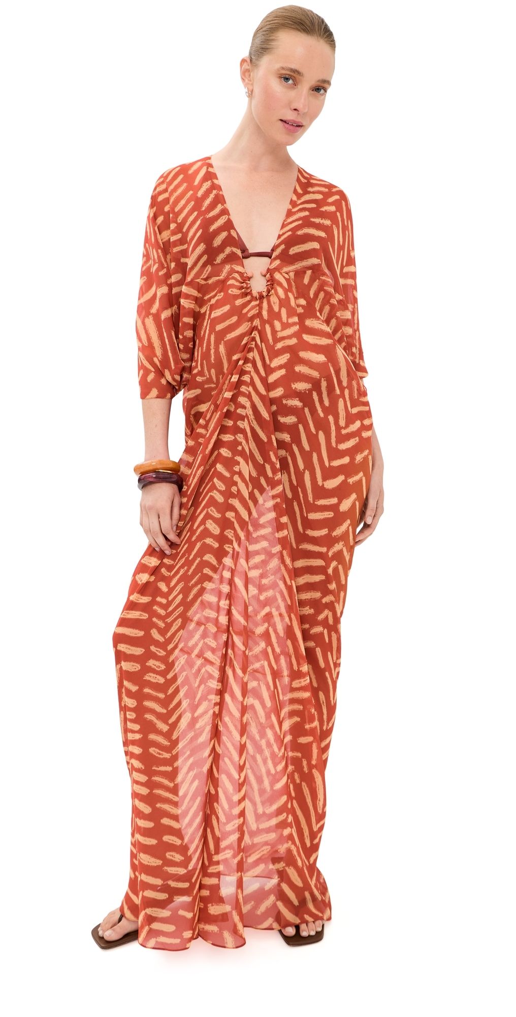 Johanna Ortiz Sensory Tapestry Tunic Dress Red/Nude 10