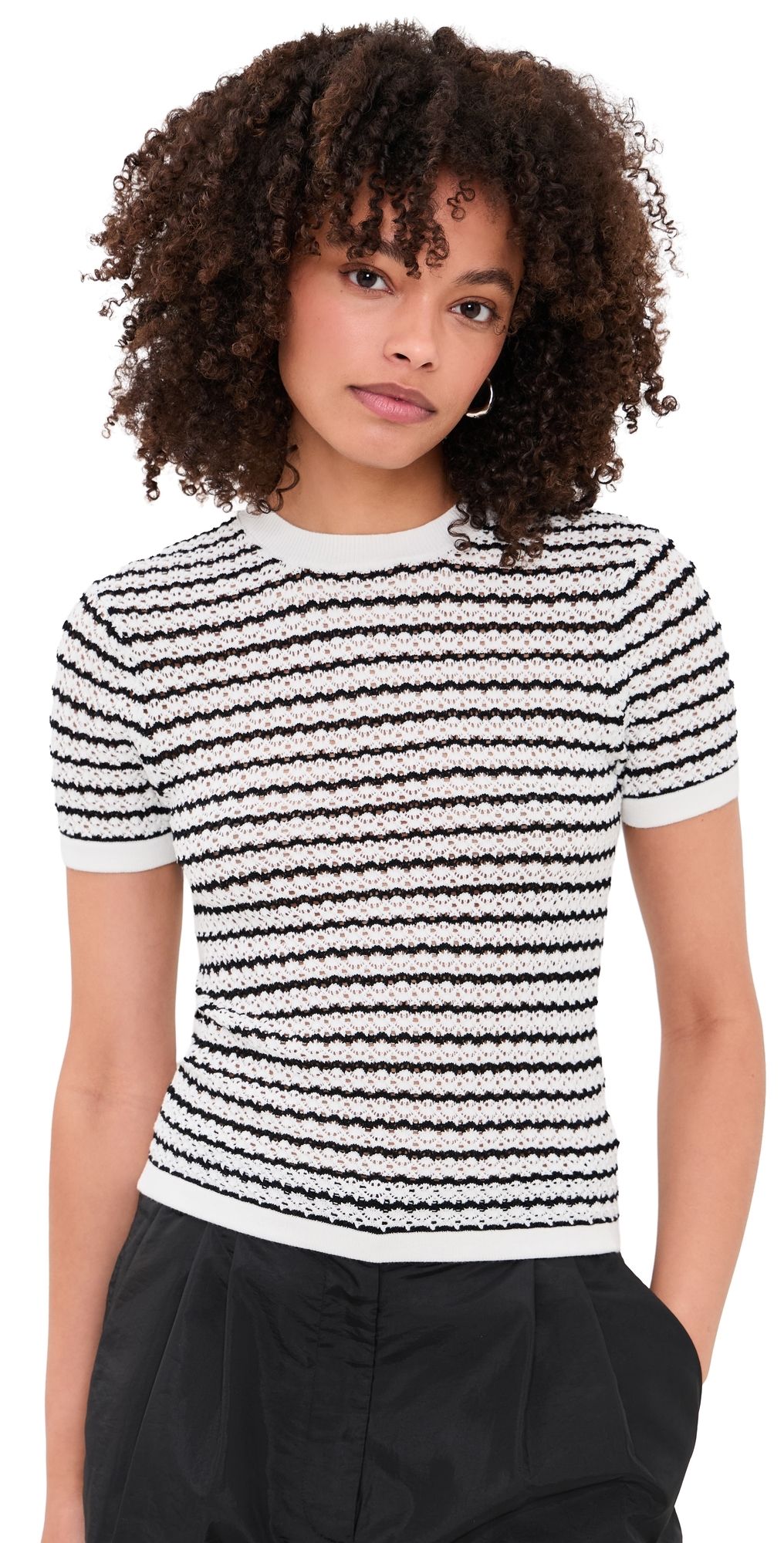 Joe's Jeans Crochet Baby Tee MILK/BLACK STRIPE L
