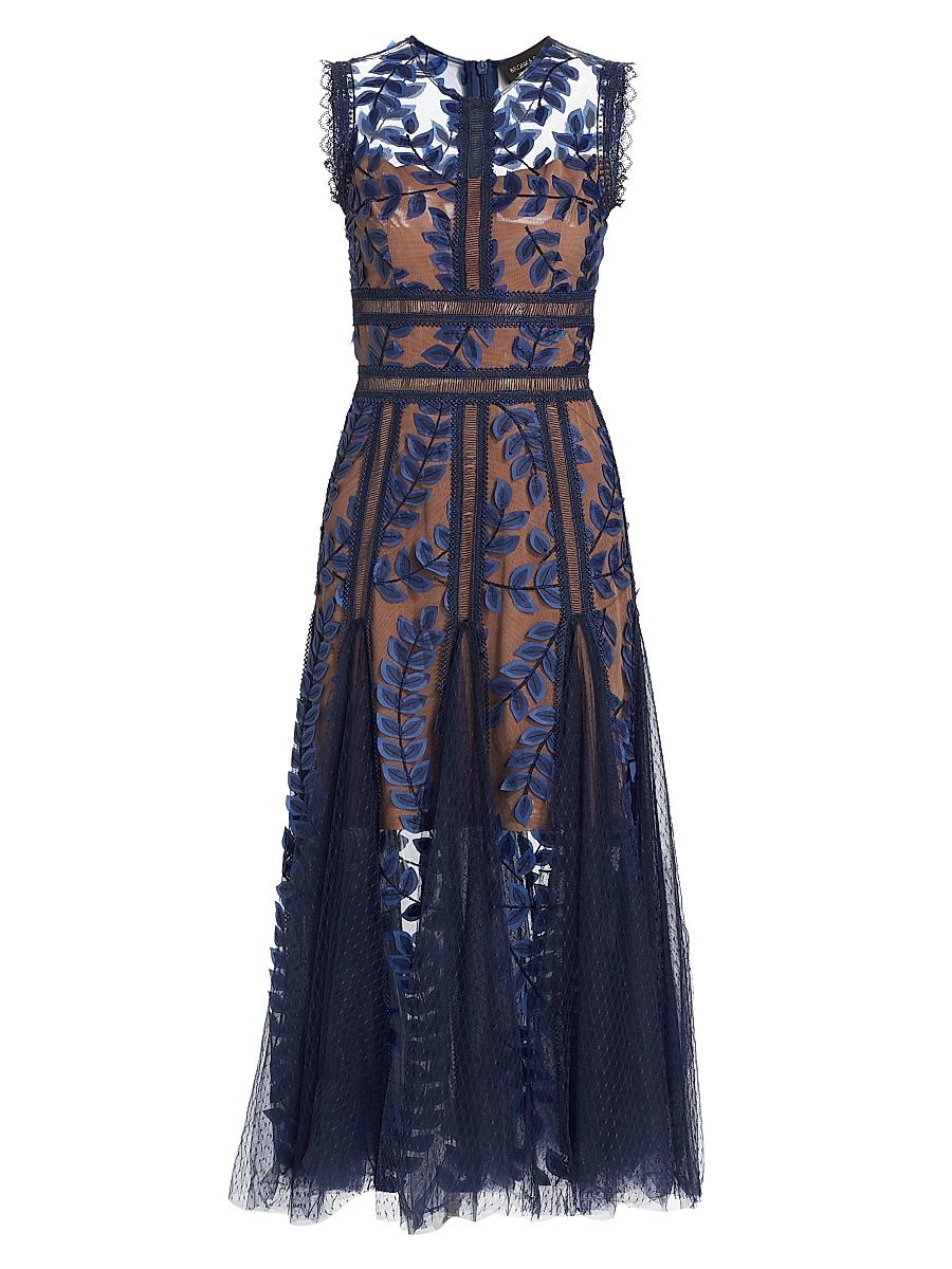 Women's Saba Embroidered Mesh Midi-Dress - Navy - Size XL