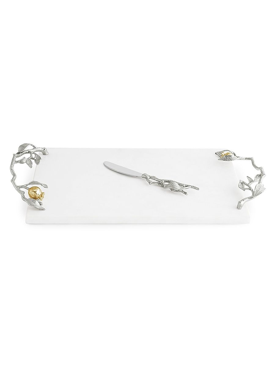 Pomegranate Silver & Gold Cheeseboard & Spreader - Grey White
