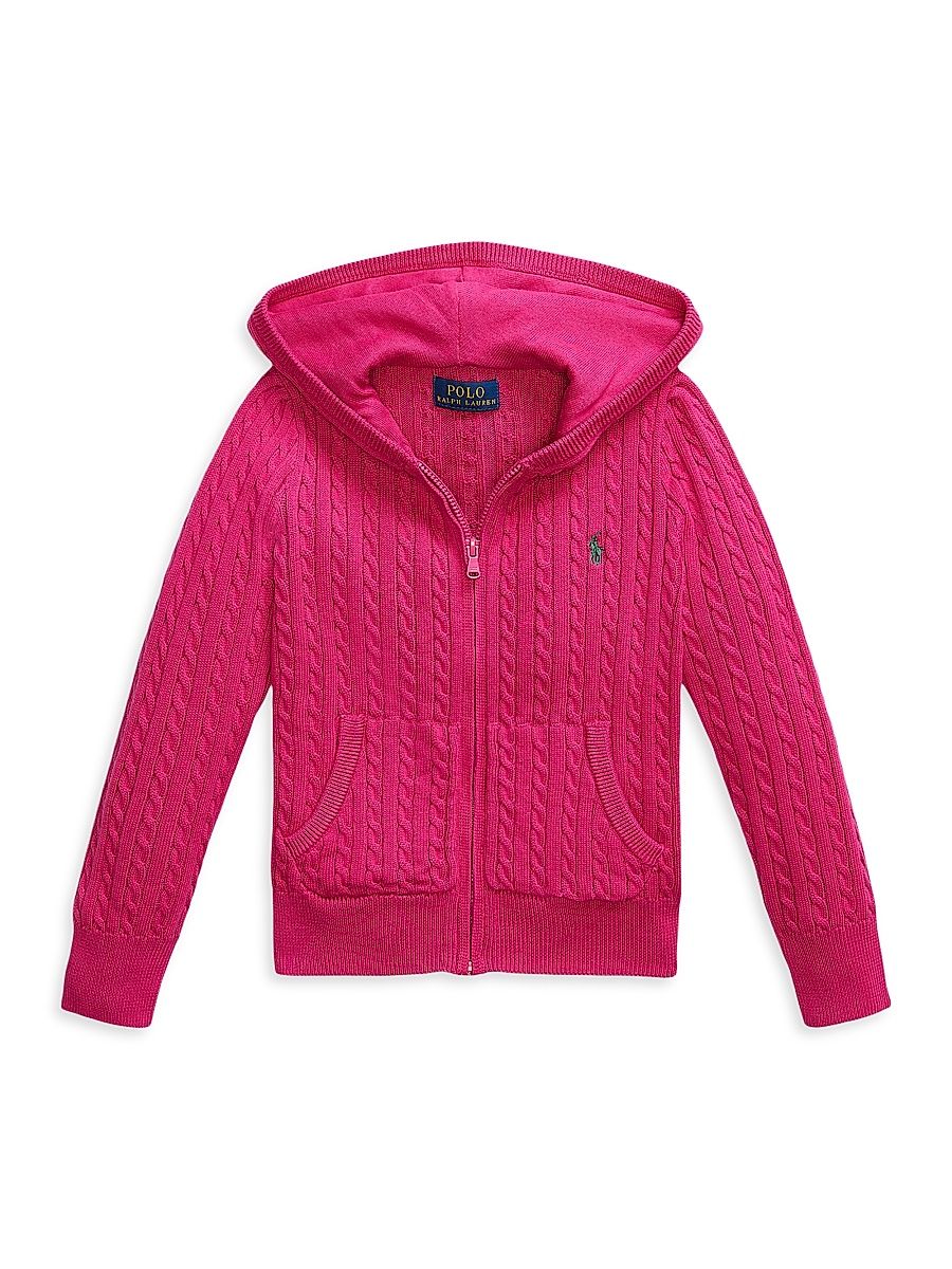 Little Girl's & Girl's Cotton Cable-Knit Zip-Up Sweater - Preppy Pink - Size 6