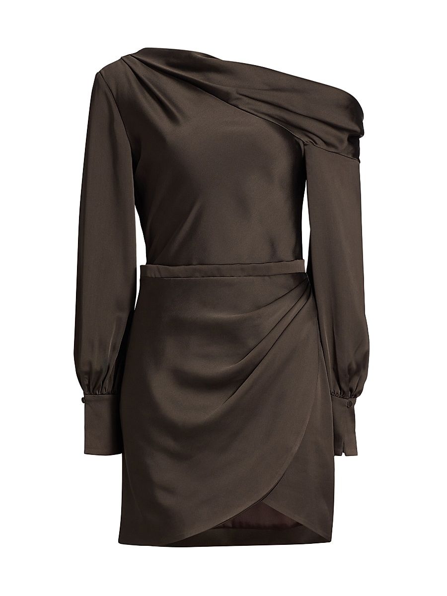 Women's Cameron Satin One-Shoulder Minidress - Chocolate - Size 0