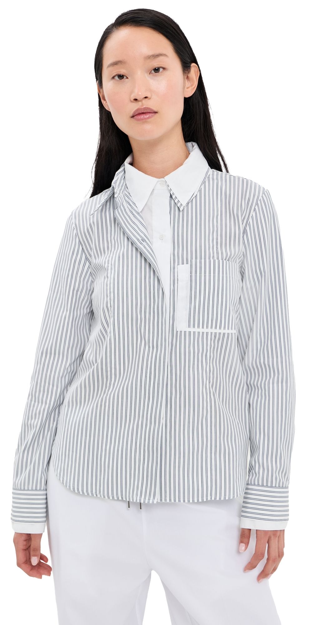 TWP Double Layer Boyfriend Shirt White/Navy Multi XS