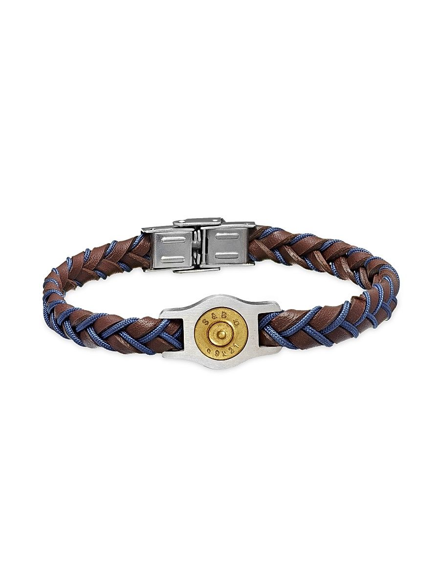 Men's Stainless Steel & Leather Braided Two-Tone Bracelet