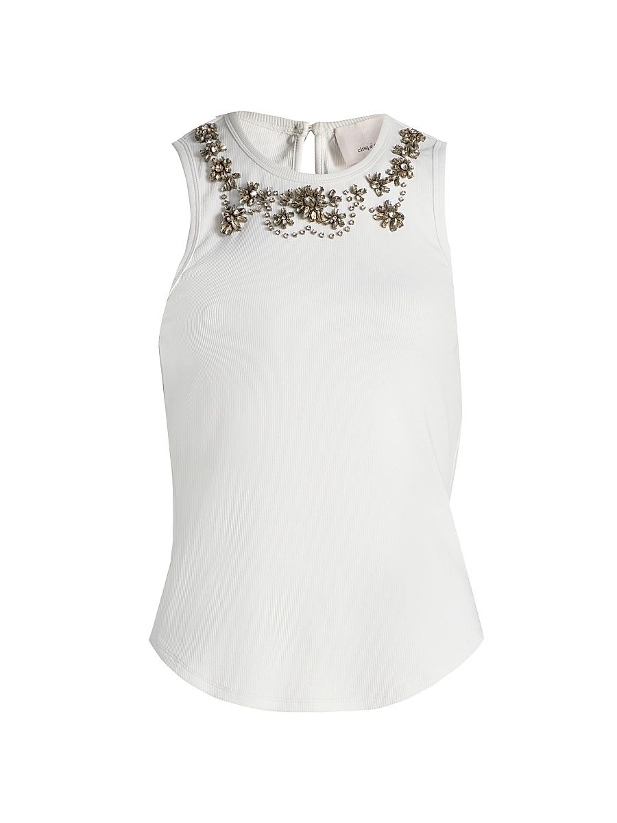 Women's Lizzie Crystal-Embellished Cotton-Blend Tank - White - Size XL