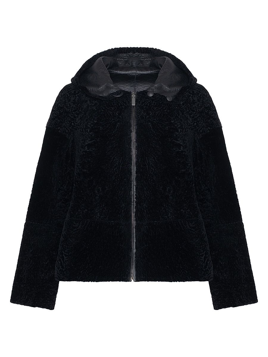 Women's Reversible New Zealand Shearling Lamb Zip Parka - Black - Size Large