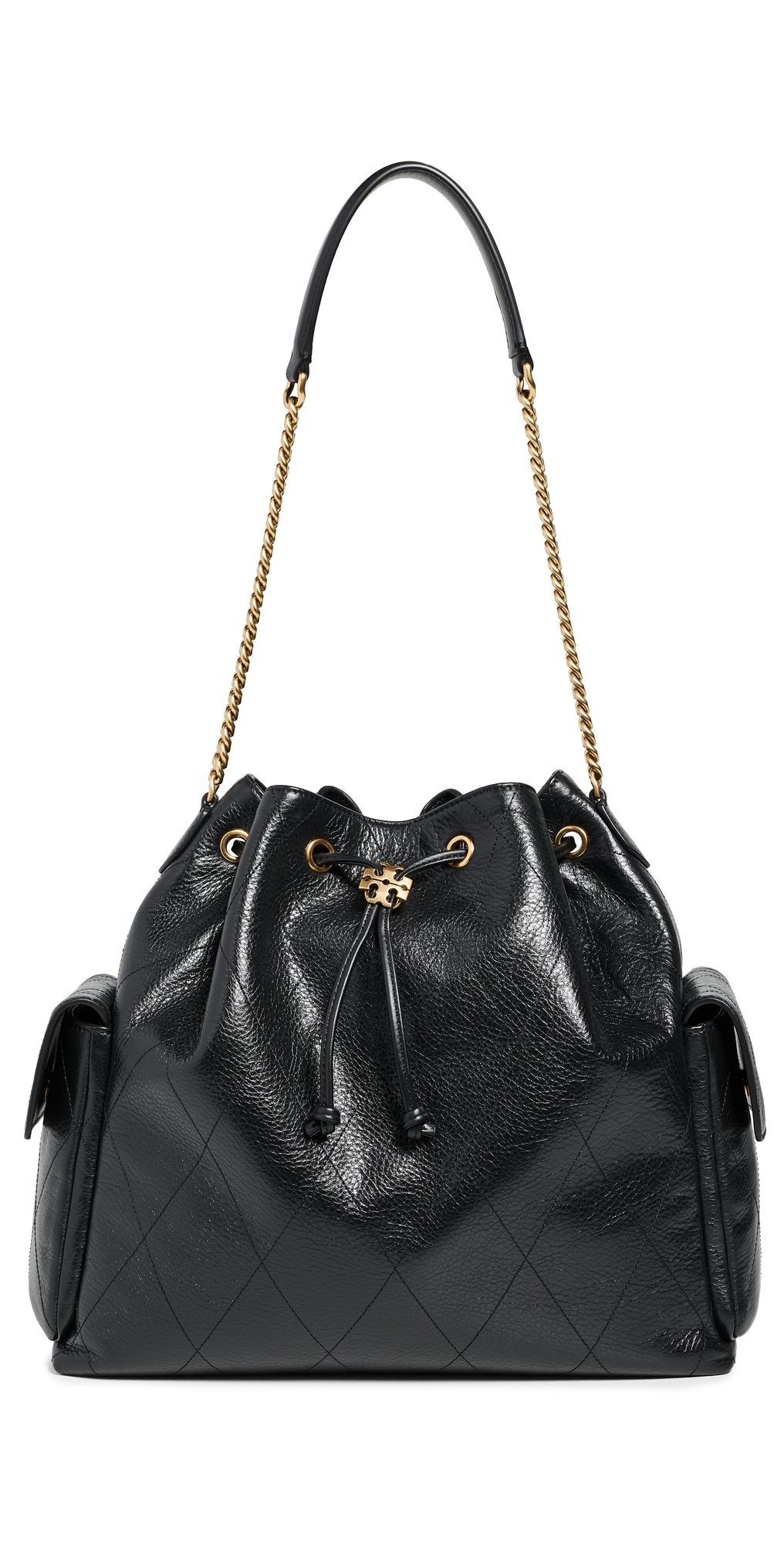 Tory Burch Kira Diamond Quilt Large Drawstring Shoulder Bag Black One Size