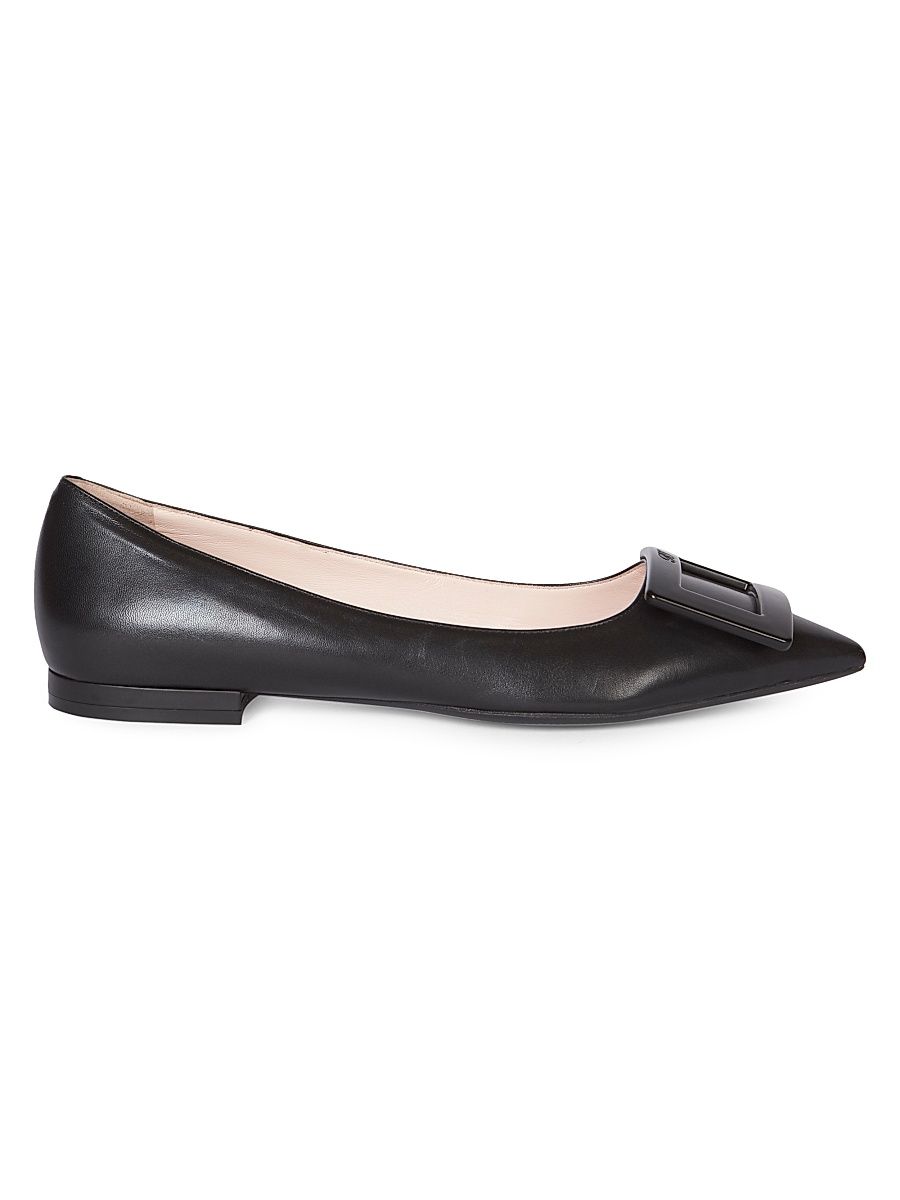 Women's Gommettine Leather Flats - Black - Size 11.5