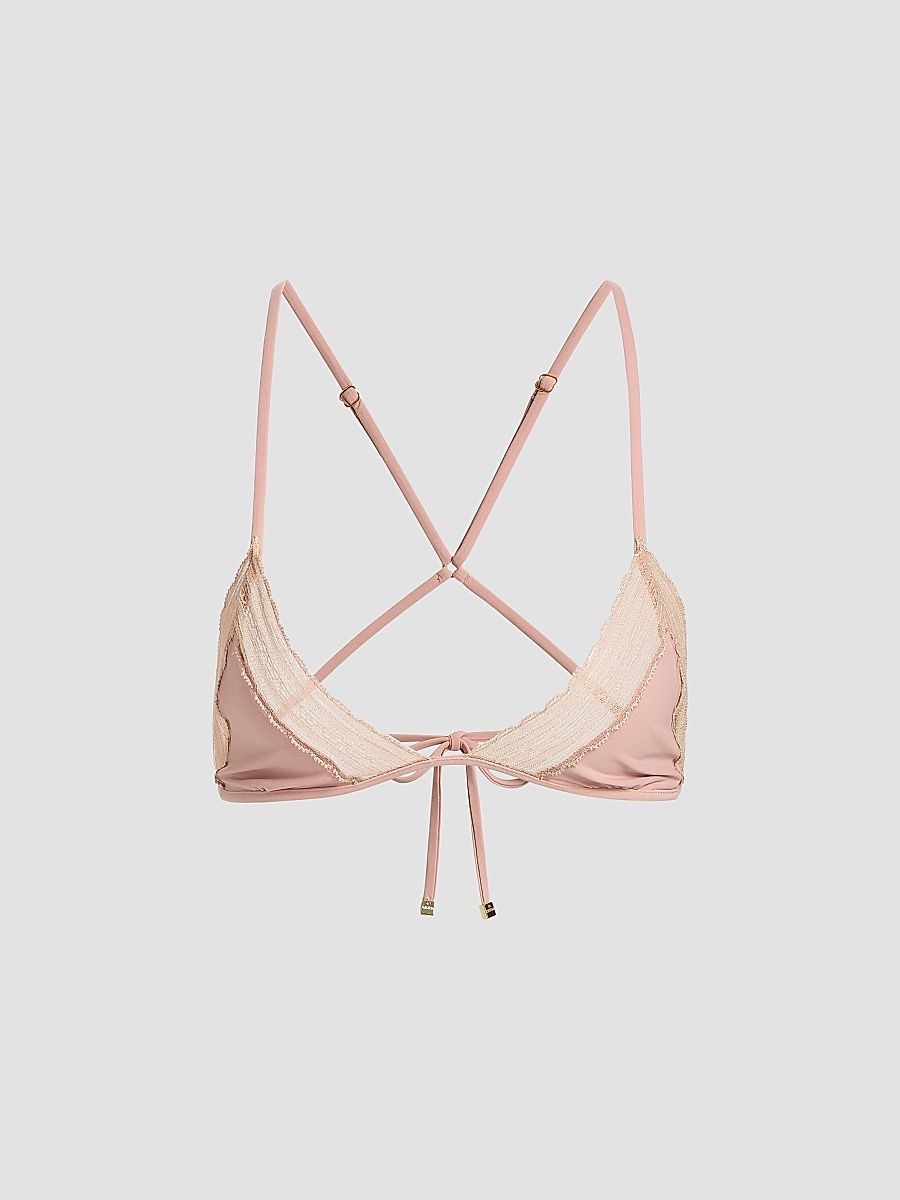 Kiki de Montparnasse Women's Inset Lace String Bikini Top - Buff - Size Medium