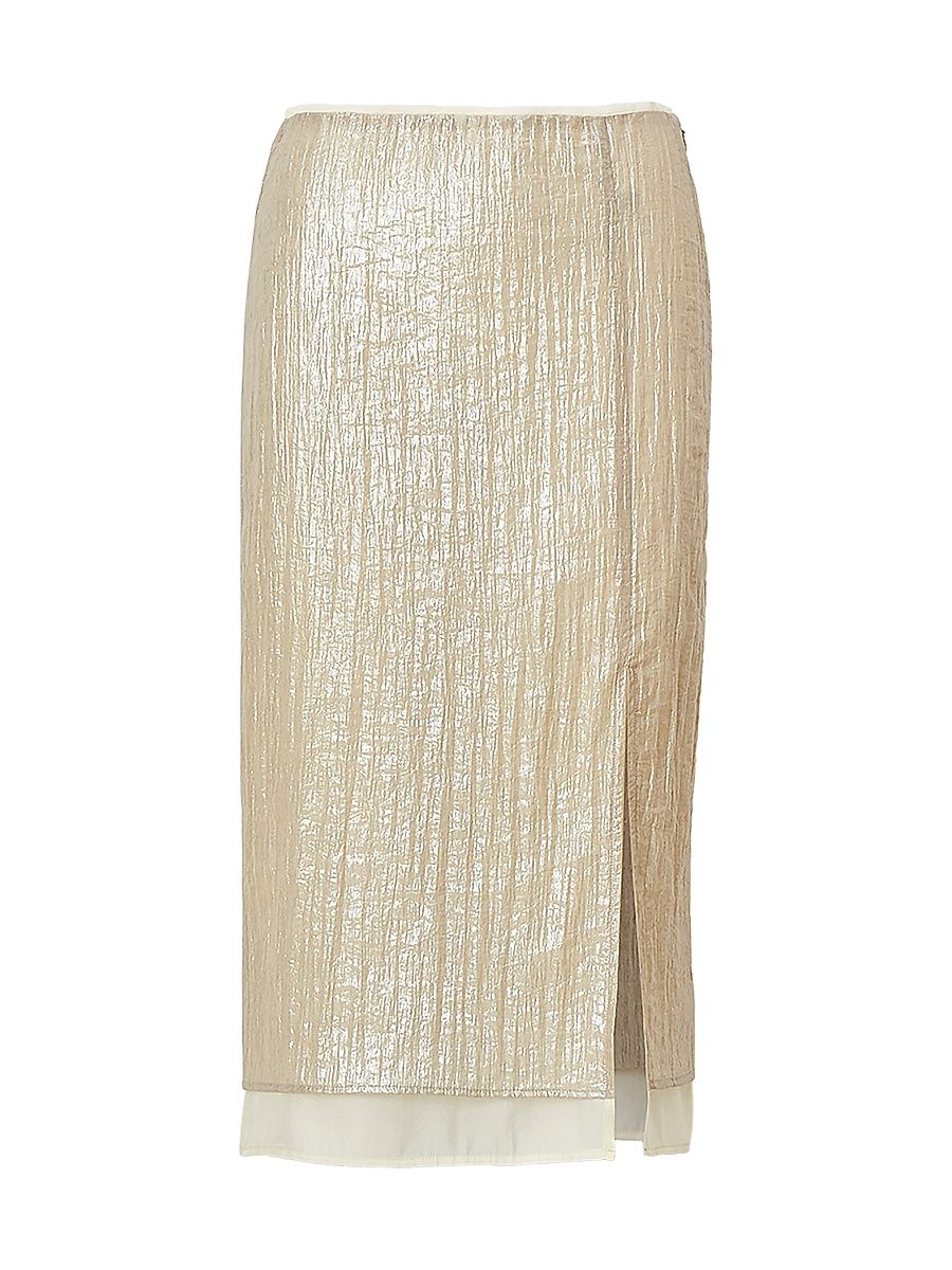 Women's Suki Metallic Crinkled Midi-Skirt - Beige - Size 12