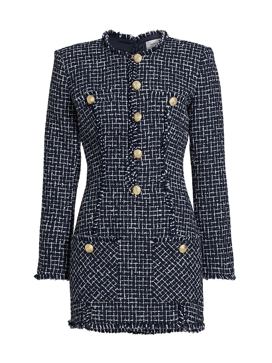 Women's Gisele Tweed Minidress - Navy White - Size Small