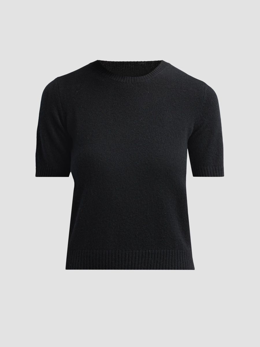 Saks Fifth Avenue Women's Basic Cashmere Shrunken Short-Sleeve Crewneck Sweater - Black - Size XL
