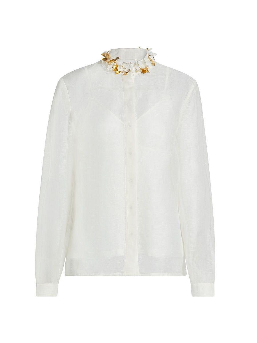 Women's Illuminate Embellished Shirt - Ivory - Size 8
