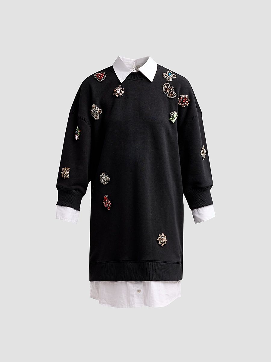 Women's Justina Baroque Patches Mini Dress - Black White - Size XS