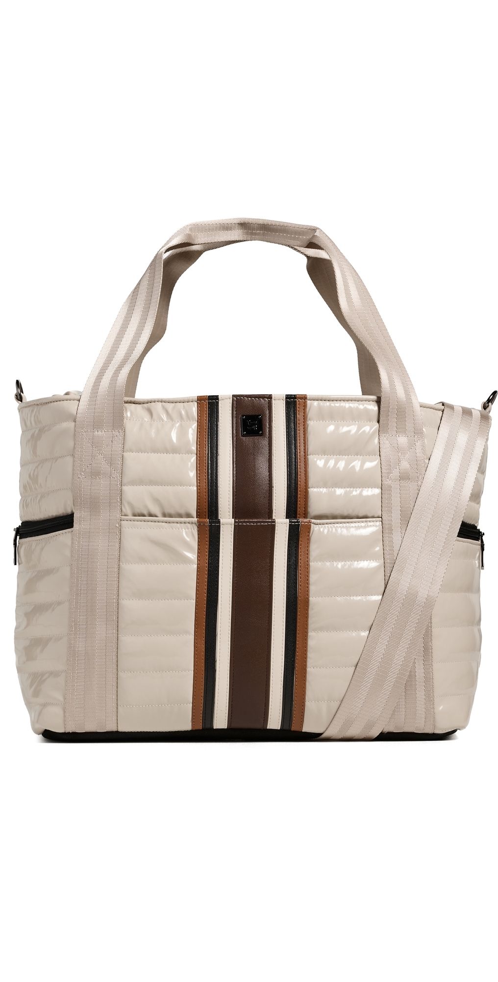 Think Royln Jetset Wingman Tote Bag Blonde Patent with Stripe One Size