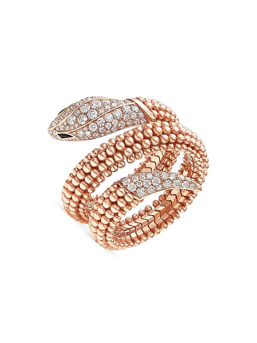 Women's Serpenti 18K Rose Gold, Diamond & Onyx Ring - Pink Gold - Size Small