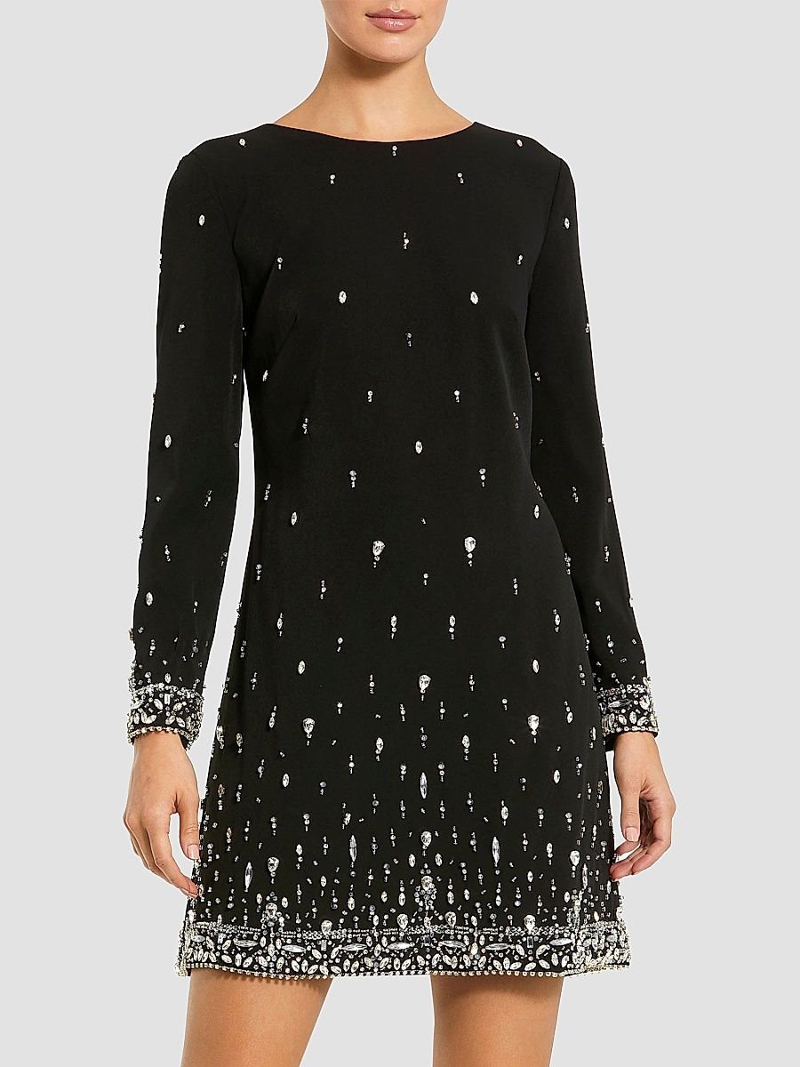 Women's Embellished Crêpe Mini Dress - Black - Size 14